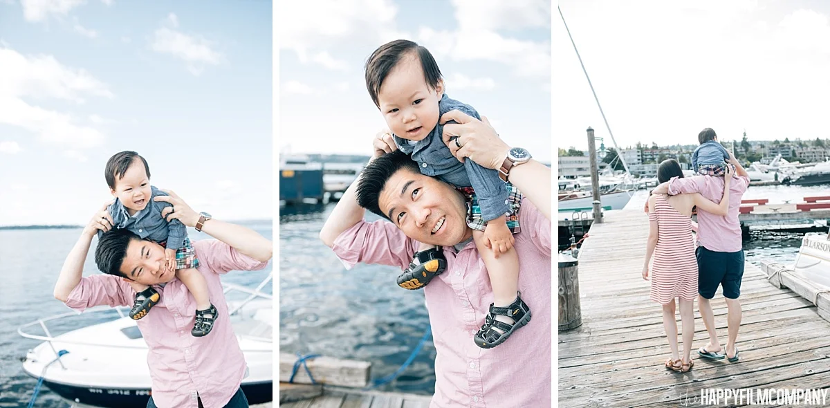 Photo of little boy sitting in dad's shoulder - the Happy Film Company - Seattle Family Photos