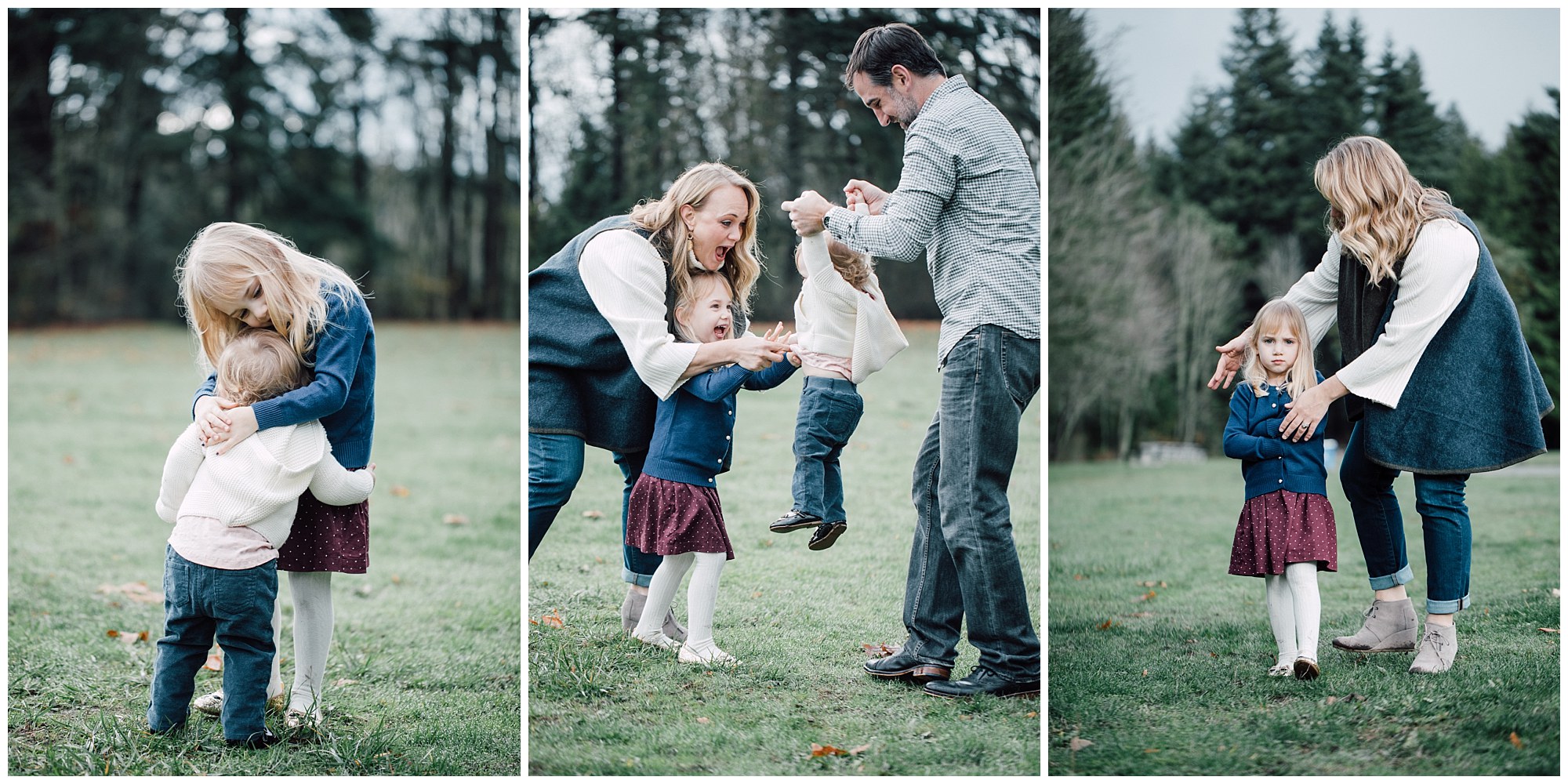 the Happy Film Company - St. Edwards Park - Seattle Family Photography - playing with kids in field sisters hugging