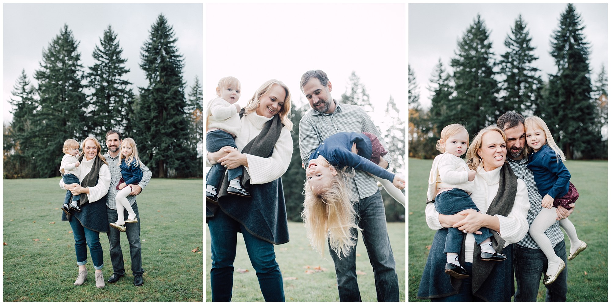 the Happy Film Company - St. Edwards Park - Seattle Family Photography - silly faces holding kids upside down playing