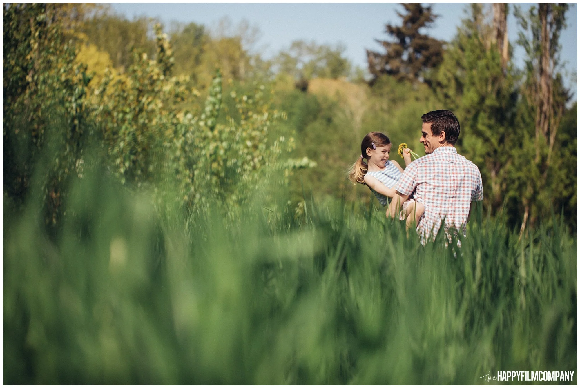 the Happy Film Company - Seattle Family Photography - Father Daughter Portraits - Redmond Grass Field Dandelion