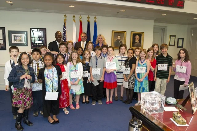 John Hunter and his class visit the Pentagon to talk with Secretary of the Defense, Leon Panetta about how they would achieve world peace. Photo by Victoria Reynolds