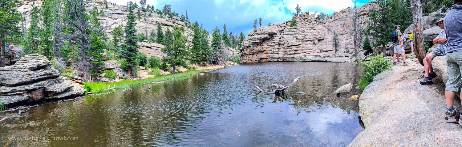 A panoramic view of Gem Lake. Note those stormy looking clouds in the background.