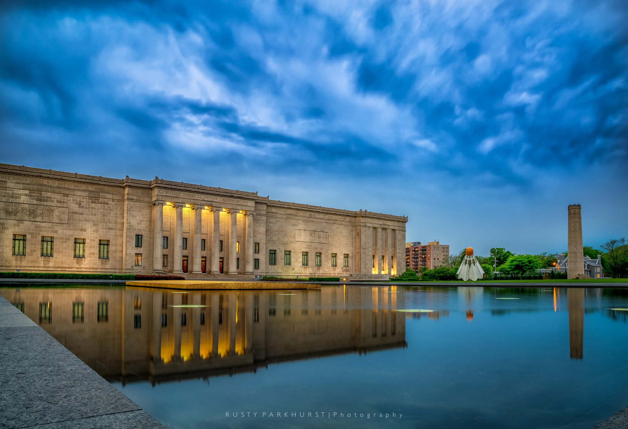 Nelson-Atkins Museum - taken May 7, 2015. I had seen photos of it before and wanted to make my own images of this museum of art in Kansas City. The sky was pretty dramatic on this evening and the wind was calm to help with some nice reflections in the pool. 