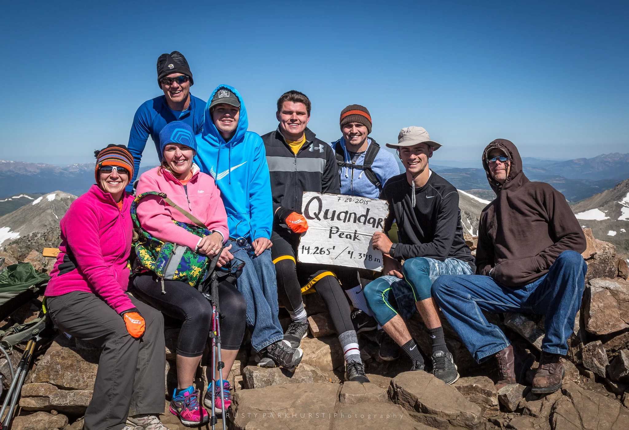 Quandary Peak Summit - taken July 28, 2015. I just had to include this image. Quandary Peak is one of 54 peaks in Colorado with a summit above 14,000 feet. These peaks are known by those who attempt to "bag" them as 14ers. I had the pleasure of bagging this peak with this great group of friends. It wasn't easy, but we all encouraged and pushed each other to the top!