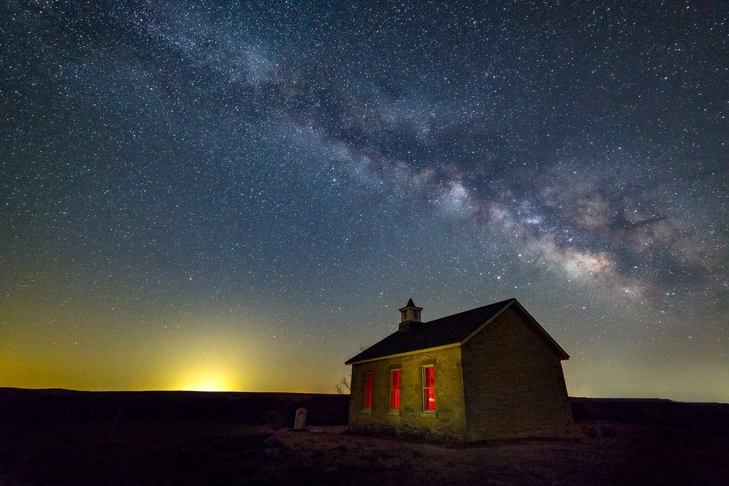 “Milky Way over Lower Fox Creek School”, Tallgrass Prairie National Preserve, near Strong City, Kansas.