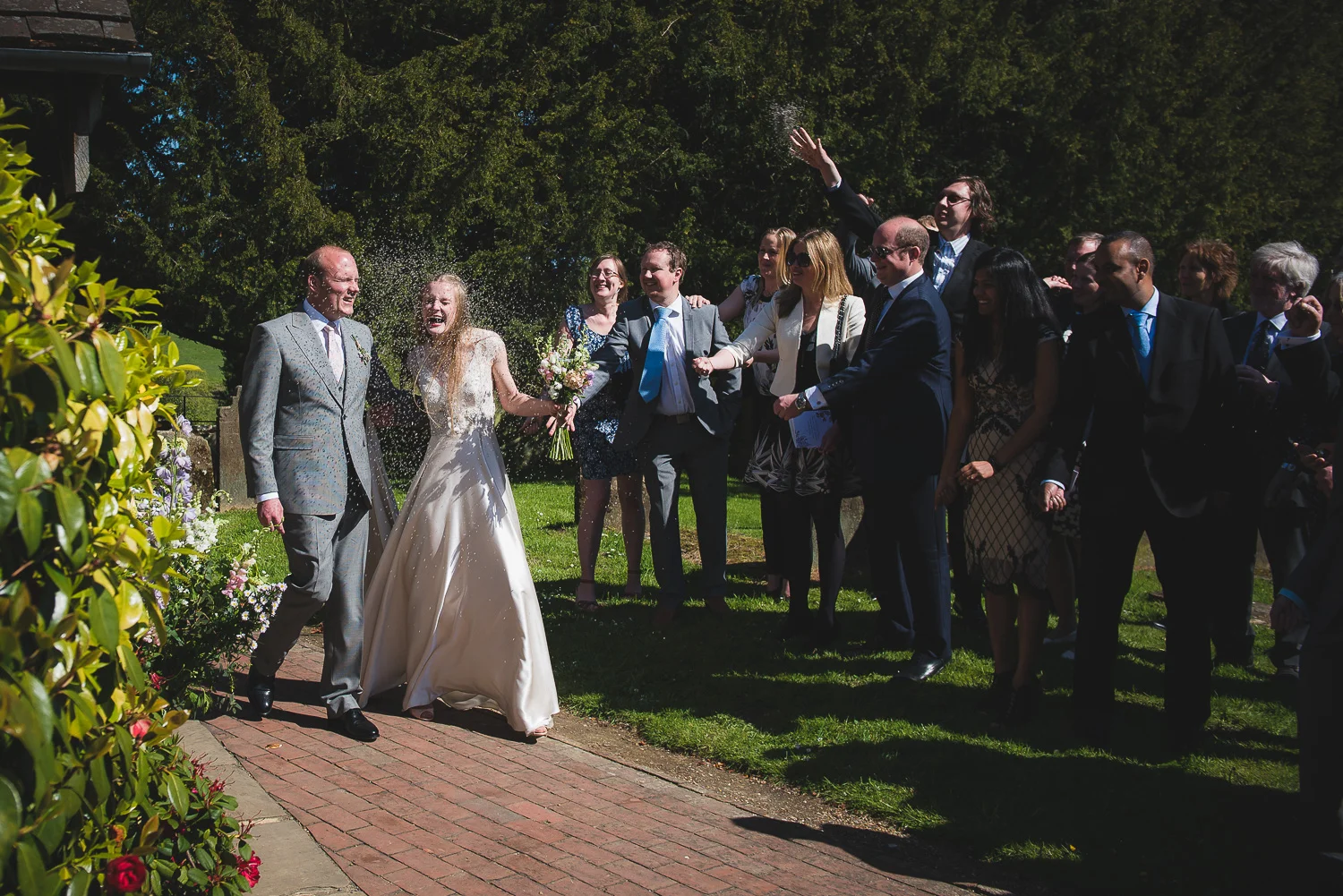dried lavender confetti toss at wedding in sussex uk