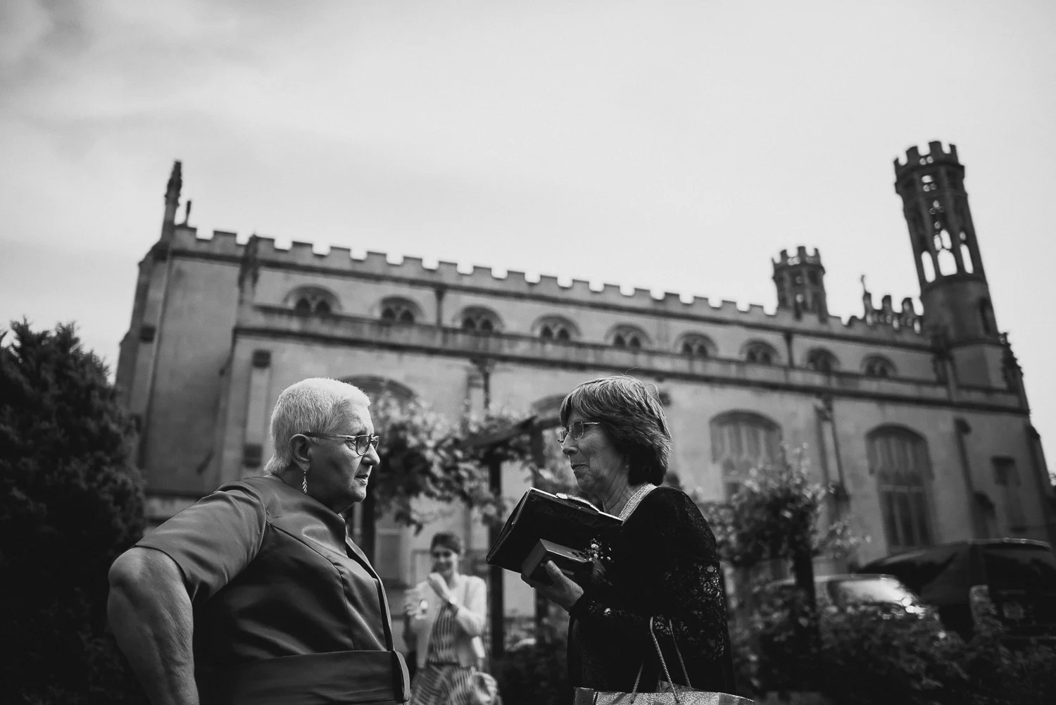 candid black and white photo of wedding reception in central bristol