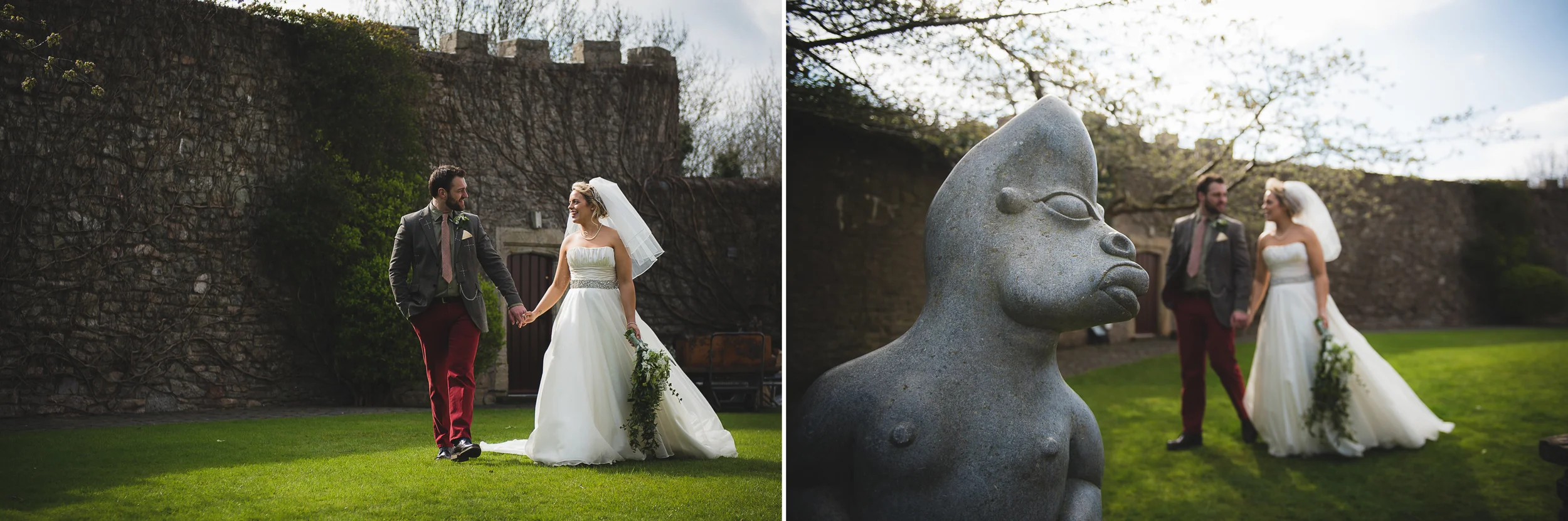 natural and funny wedding photo of couple at walton castle clevedon