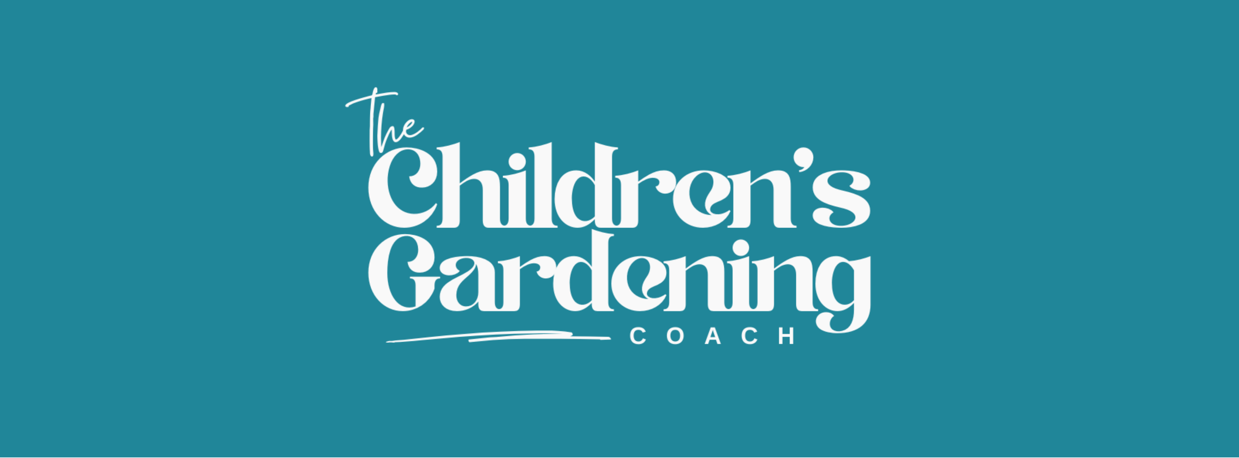 Logo for The Children's Gardening Coach with teal background and white text.