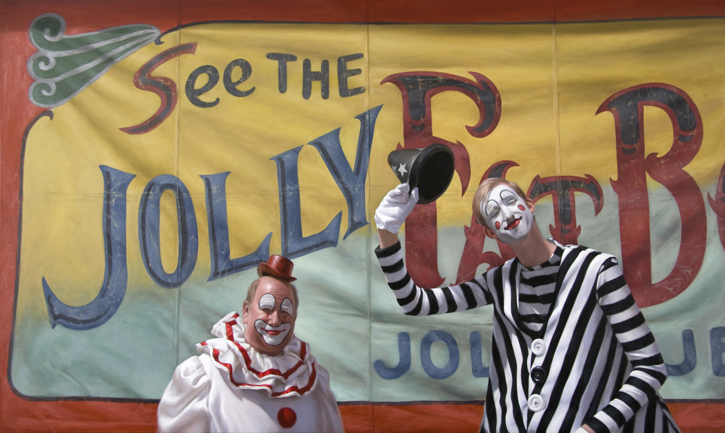   The Jolly Joker and the Gentle Giant   36" x 60"&nbsp;&nbsp;&nbsp; Oil on Linen   SOLD 