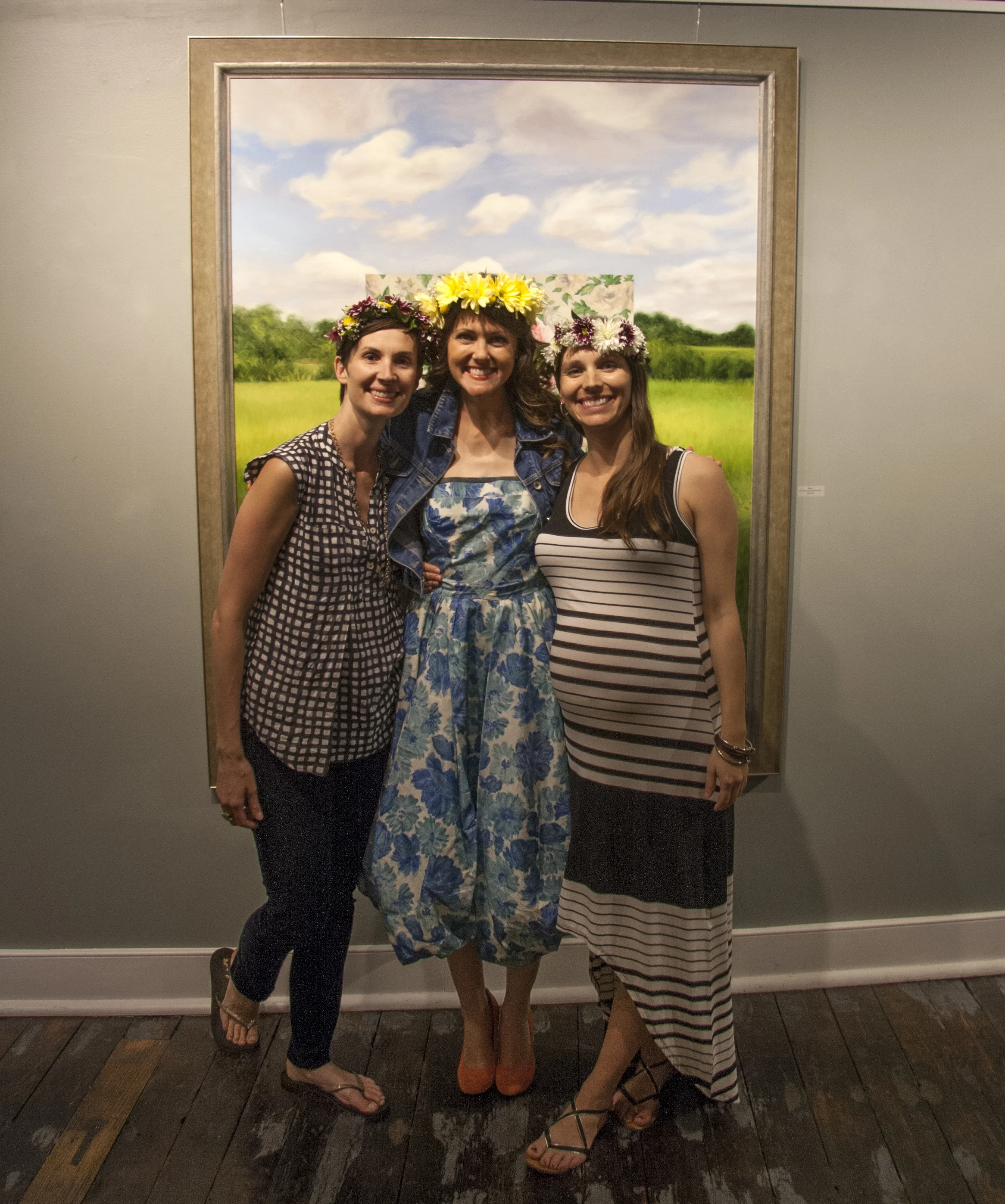 Amy Lind in middle with Gallery Associate Curry Ernst on left and Gallery Owner/Director Megan Lange on right