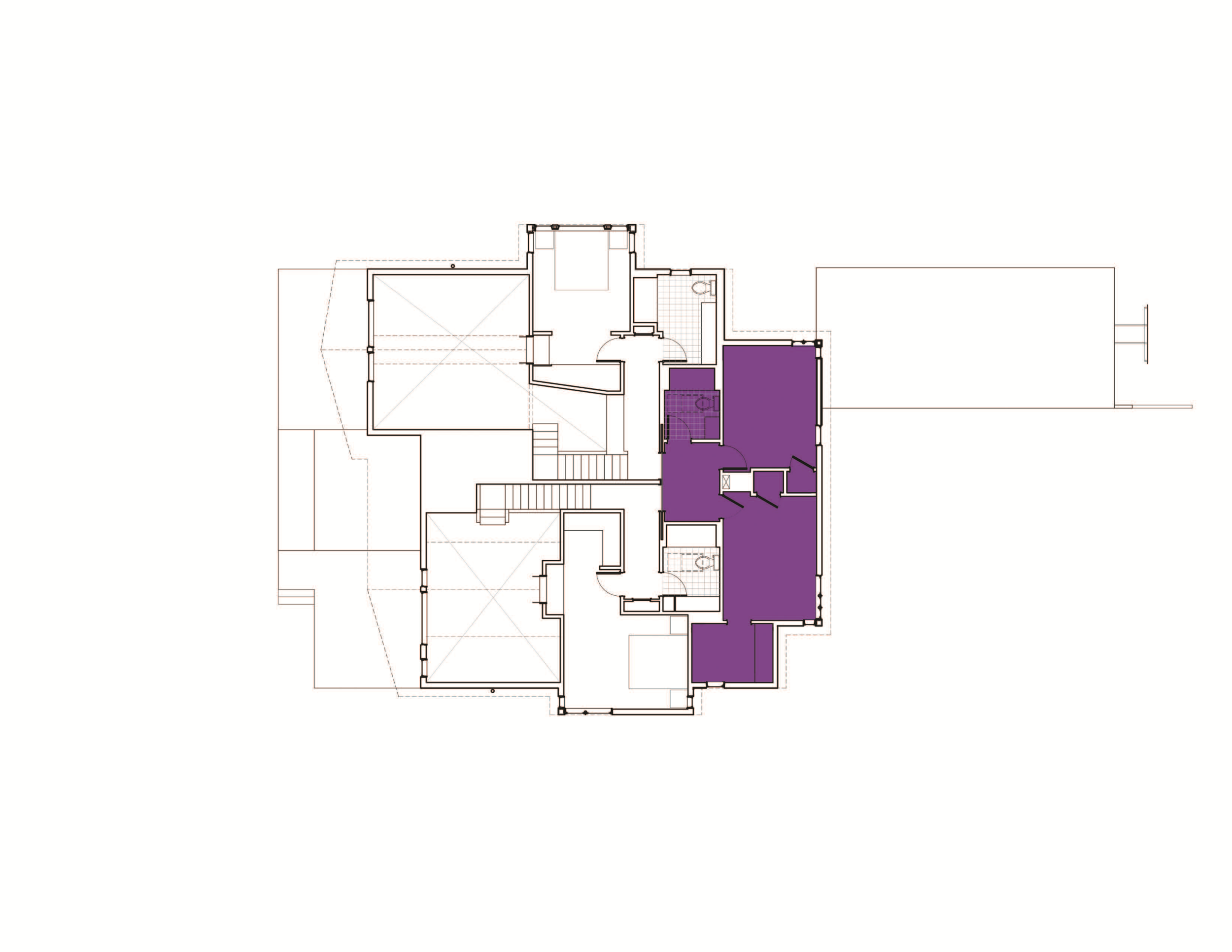  Second floor plan with children's suite highlighted. It spans both parents' sides: a sliding door opens to one side or the other. 