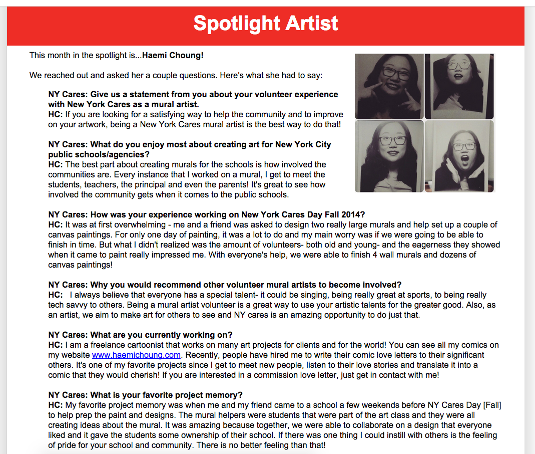 New York Cares email regarding NY Cares Day sent out August 8th, 2015 (source: NYCares email)