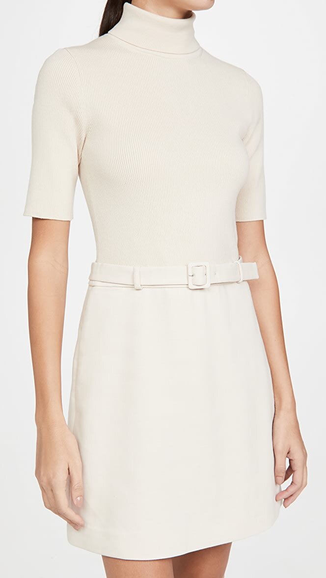 Theory Rib Knit Combo Dress — Black Caviar