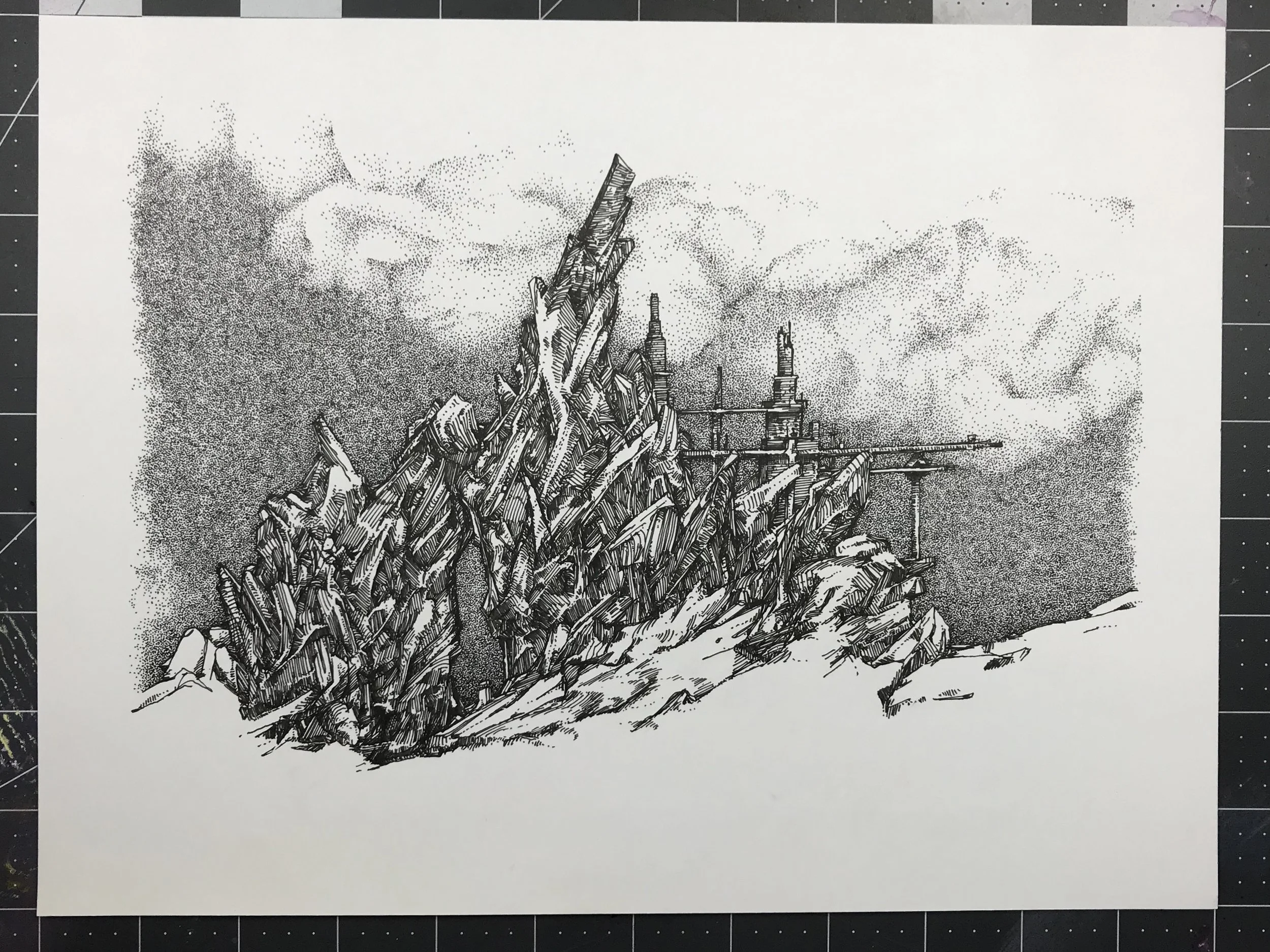 Sharp Mountain with Dot Background