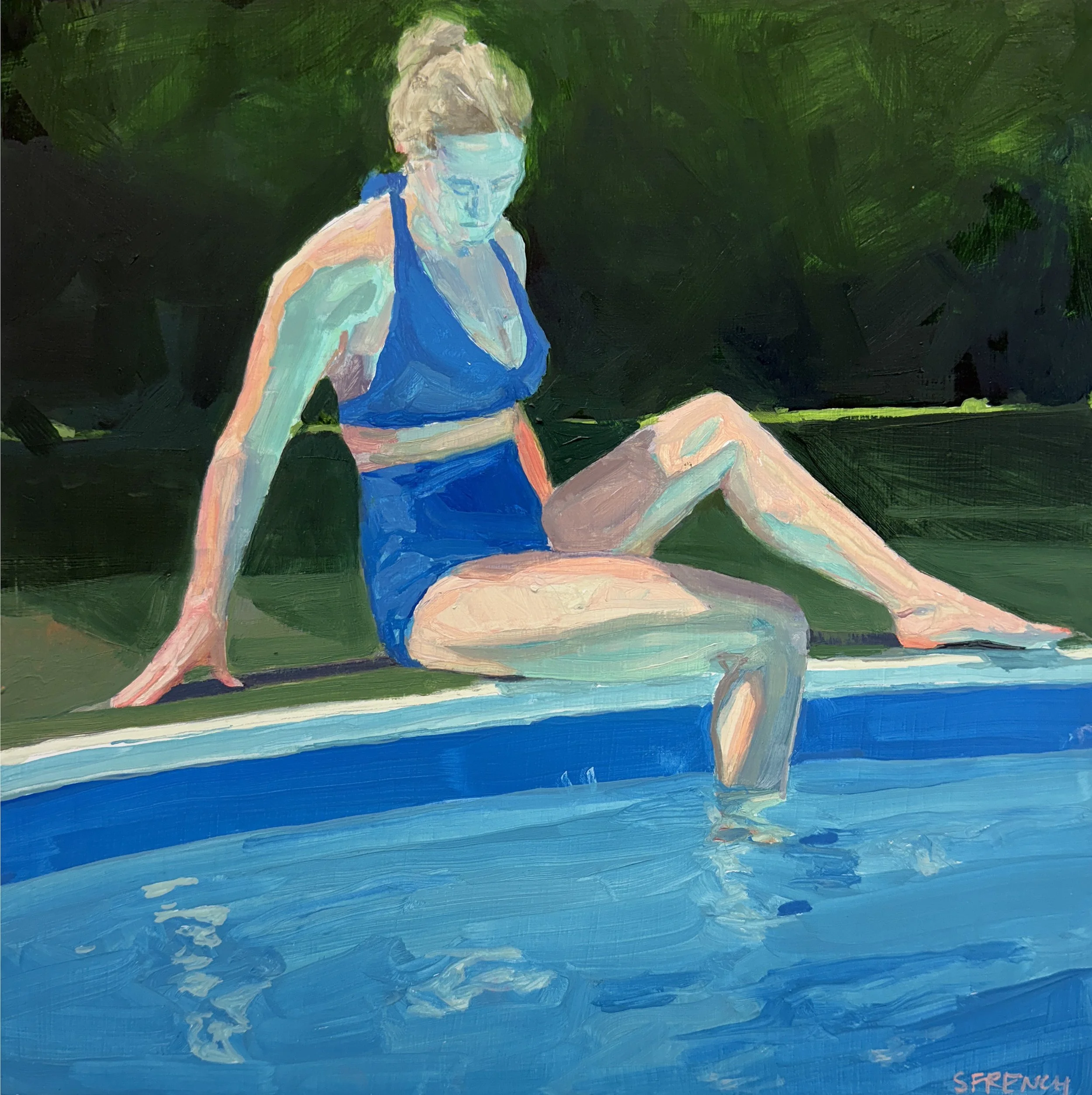 Pool side, 12x12" (30.5x30.5cm)  oil on panel, 2025
