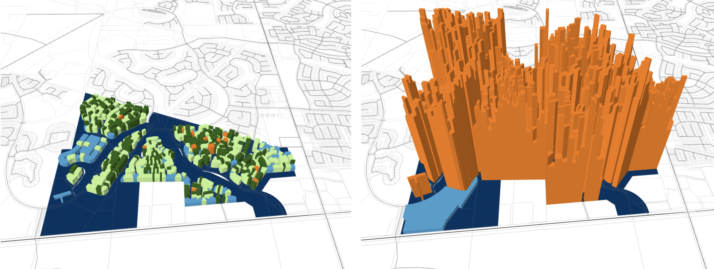 Neighborhood #1: Revenue to the City (left) vs. revenue to the MUD.