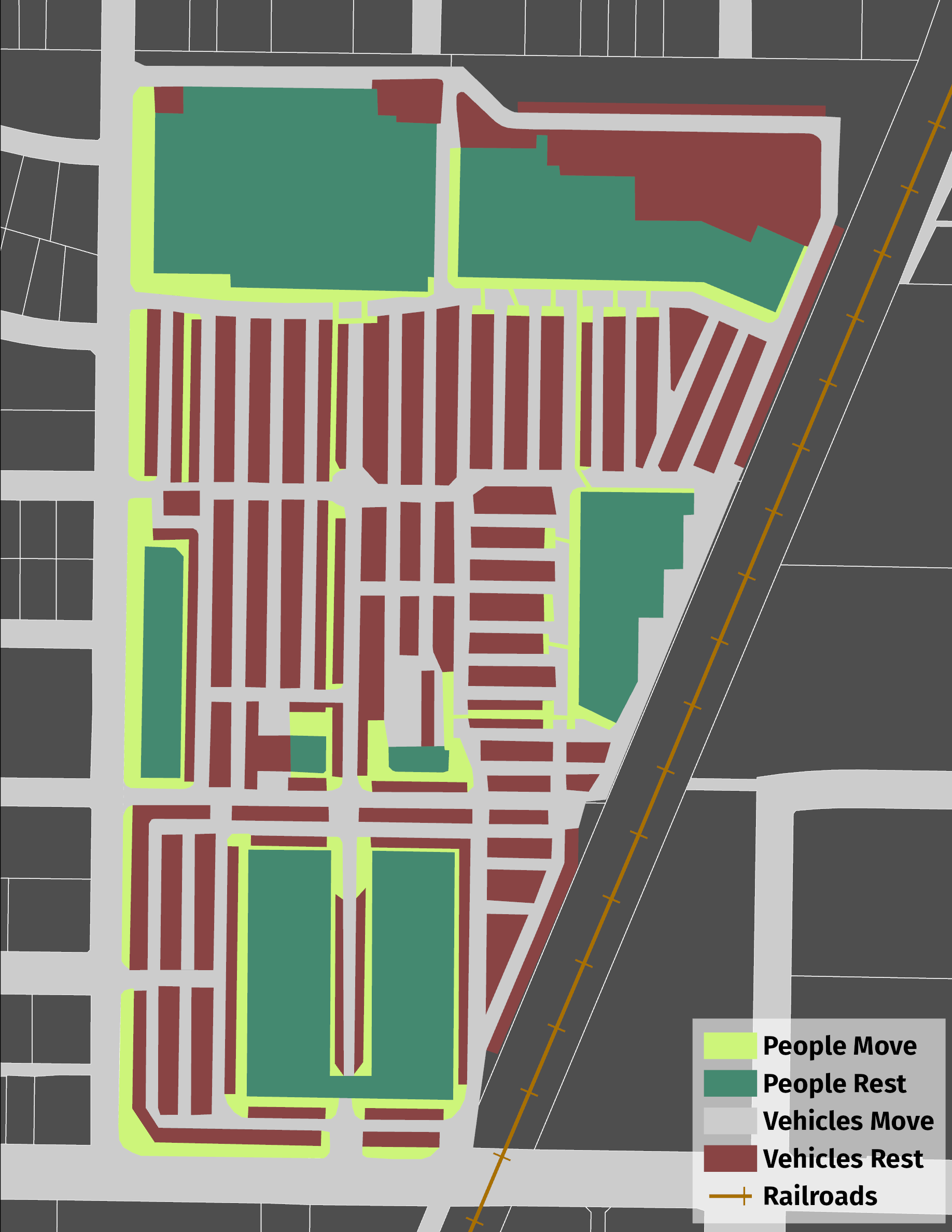 Figure 3. Places where people and vehicles move and rest.