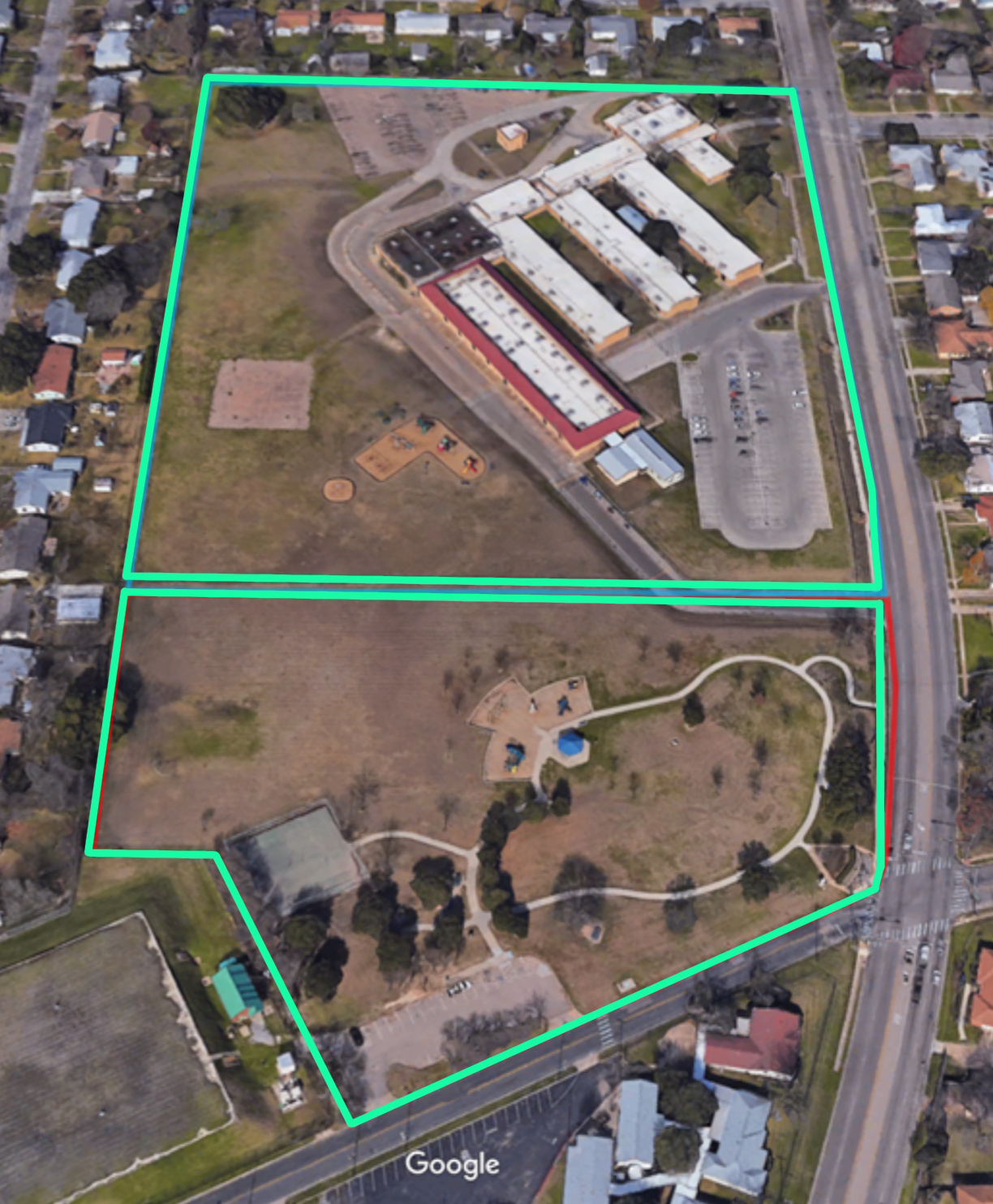 Adjacent tax-exempt properties with a large land footprint