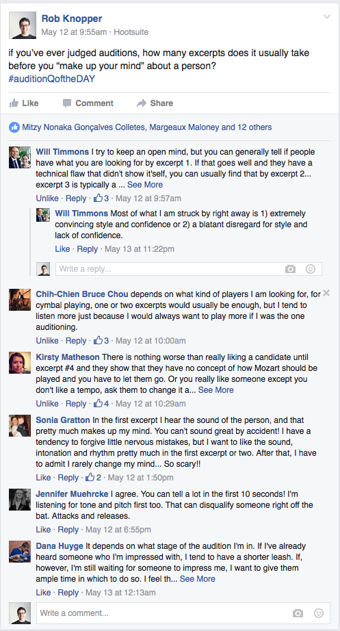 our comment thread from the auditionhacker alliance facebook group