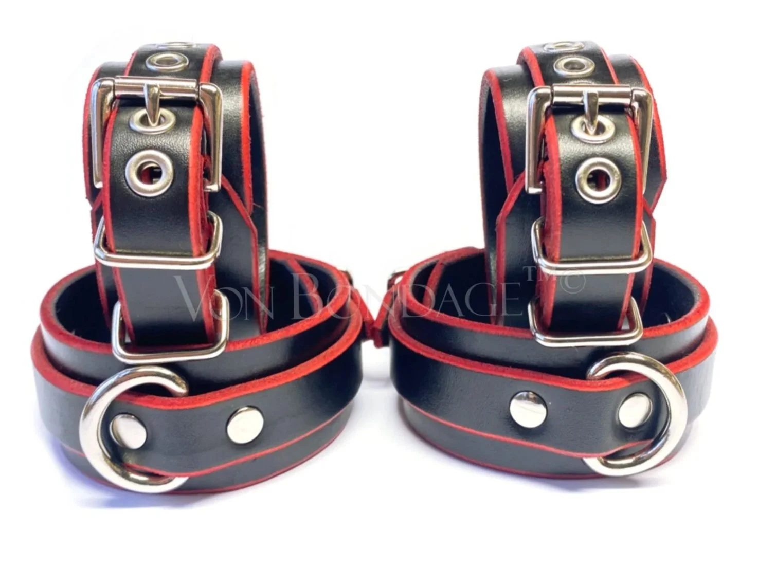 Red Edge Restraints Set for Wrists & Ankles in Black Leather