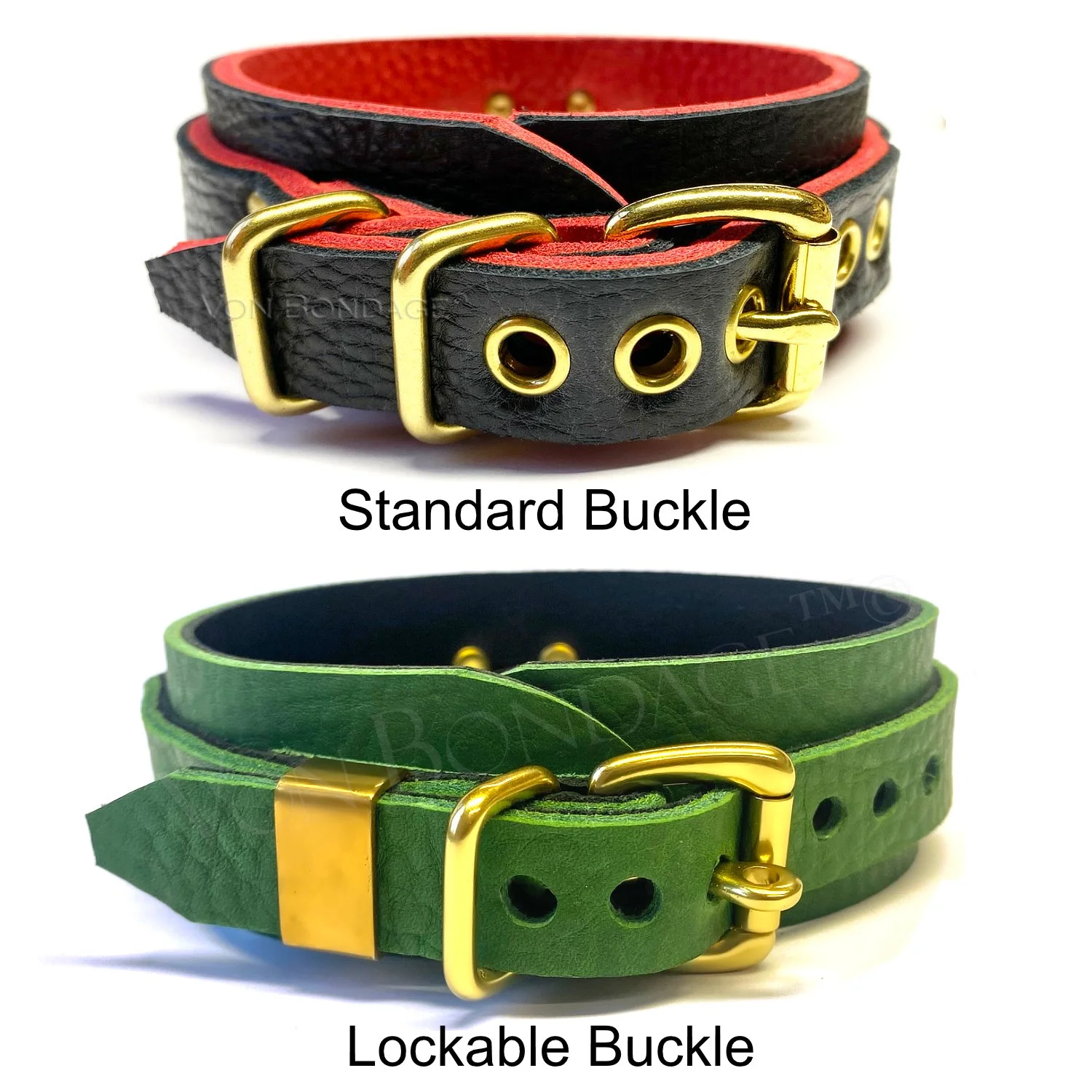 solid brass buckle options for bdsm collar by von bondage