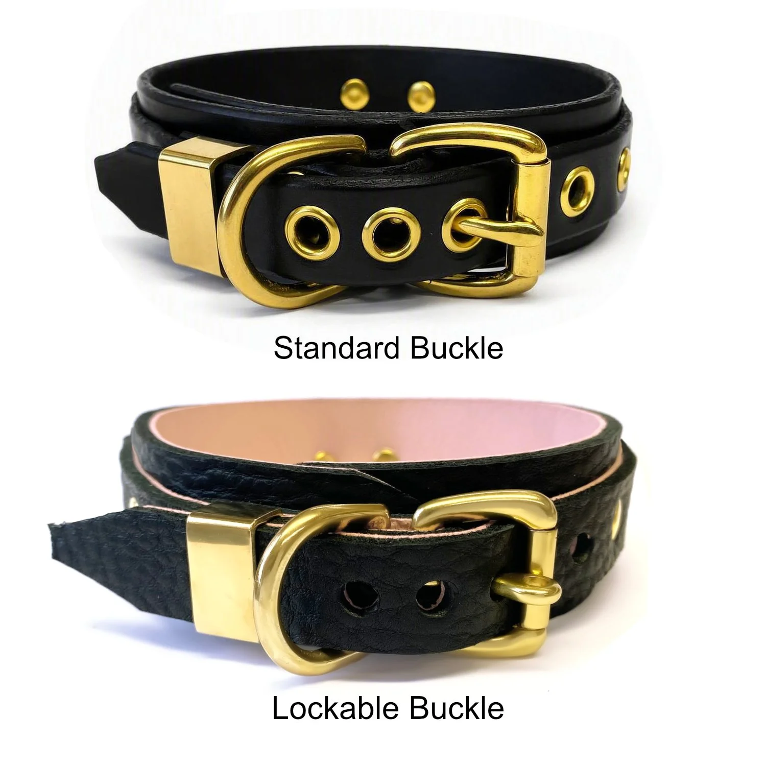 showing  buckle options for bdsm collar