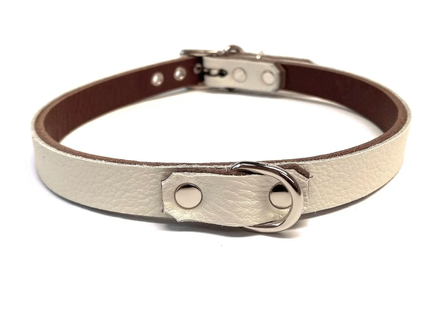 White leather day choker with tiny dee ring