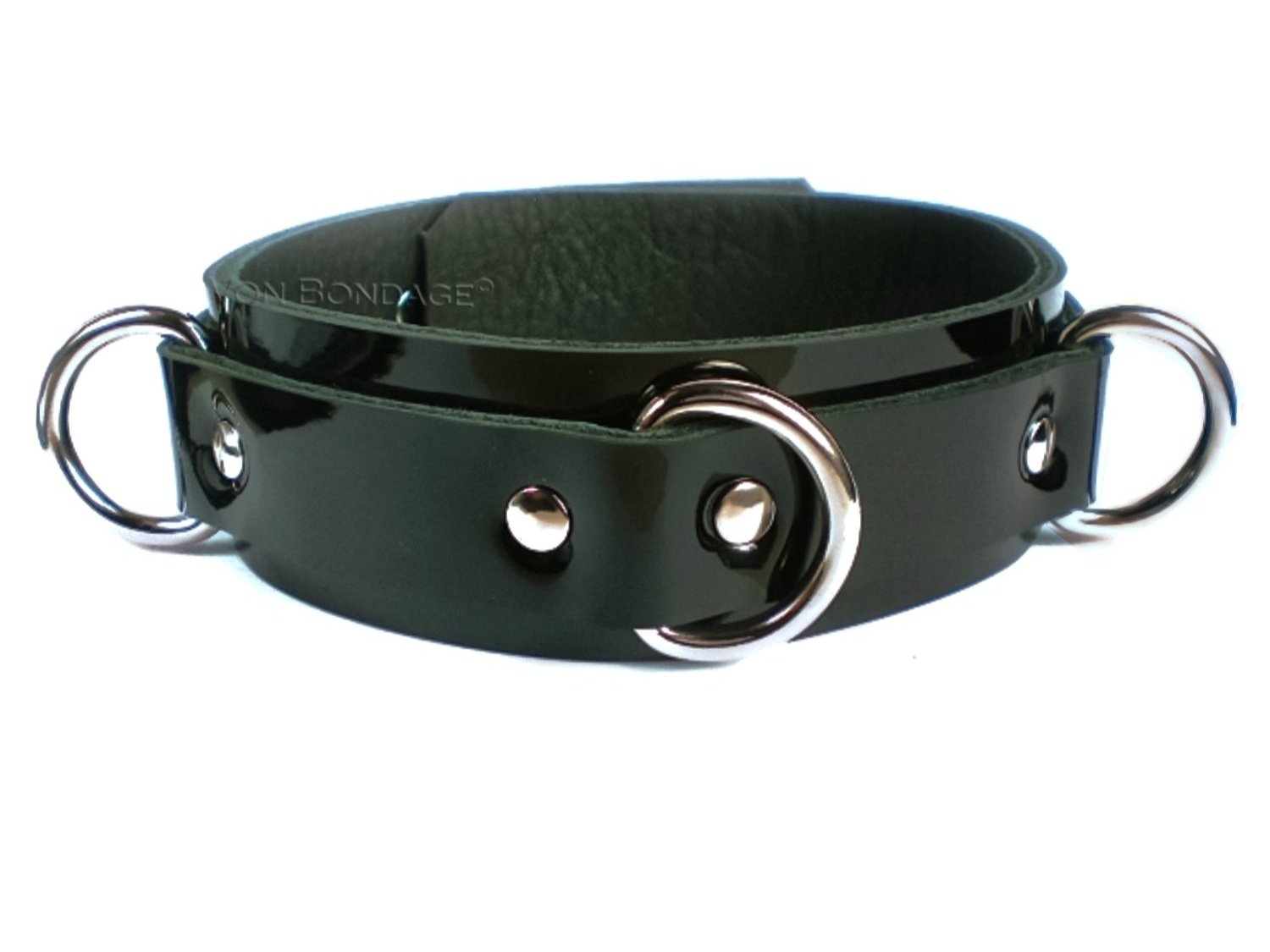 black patent Leather BDSM Collar with 3 Dee Rings