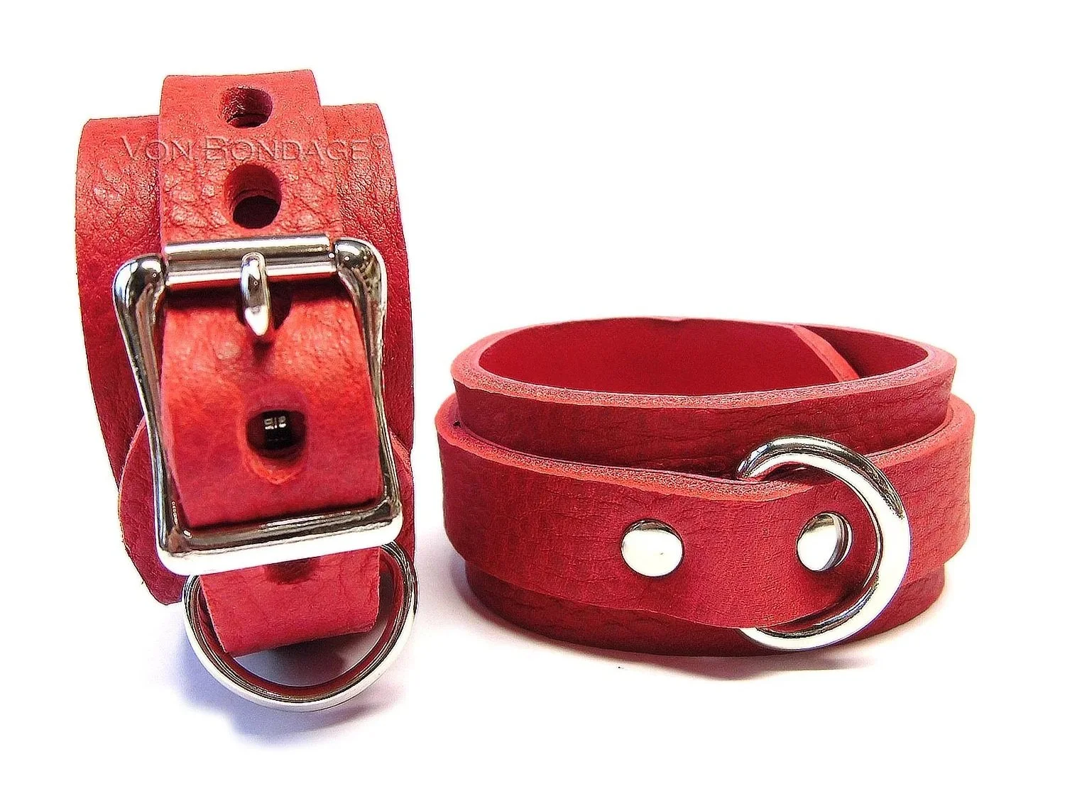 Red Bullhide Leather BDSM Restraints lined in Red Lambskin