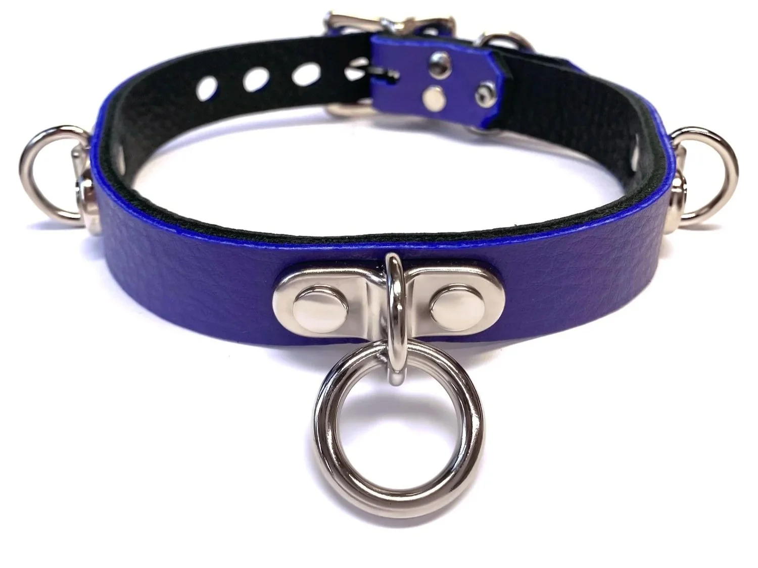 Lockable Purple Leather Collar with plated rings