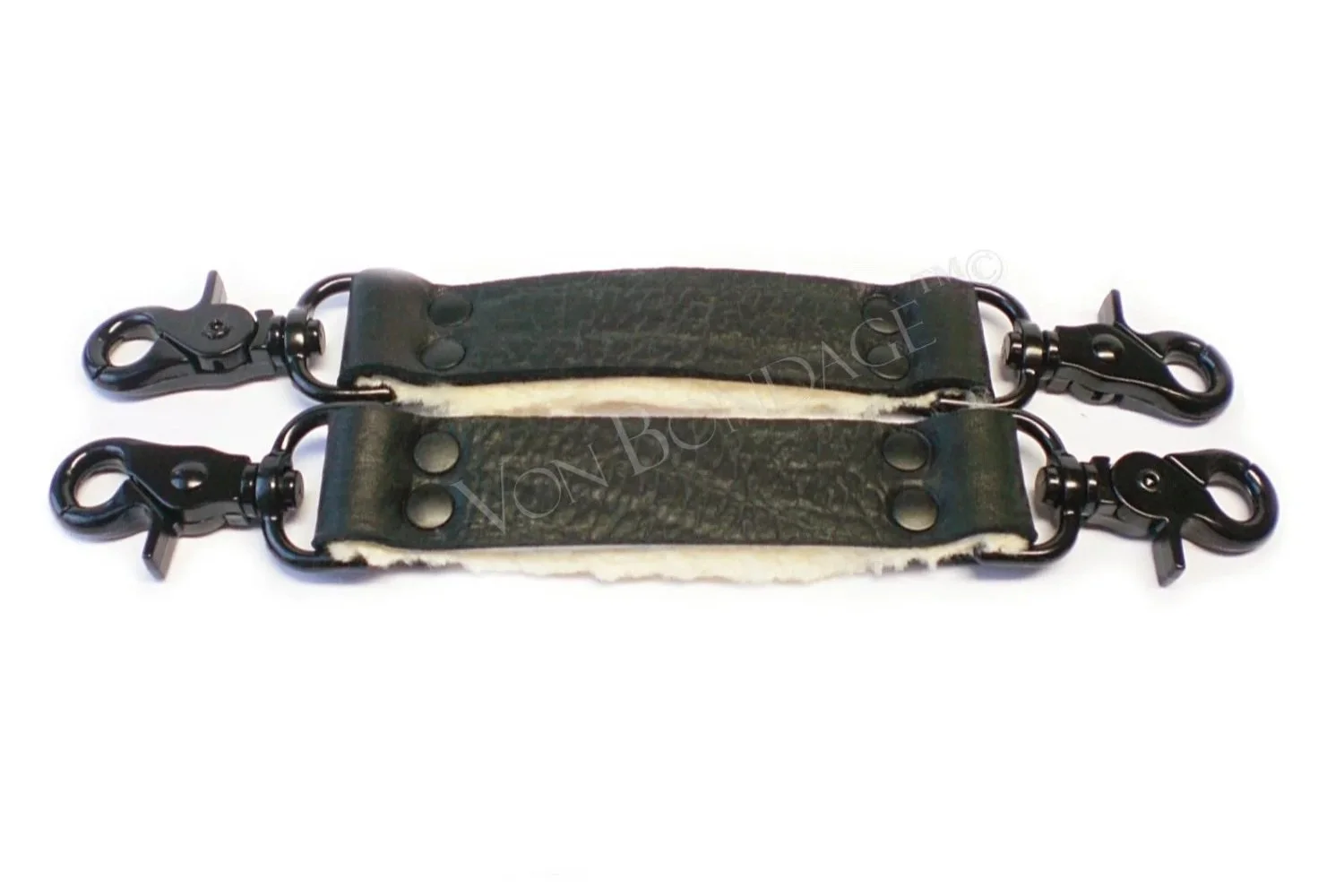 Pair of Black Bullhide & White Fur Bondage Straps with Black Clips.jpg