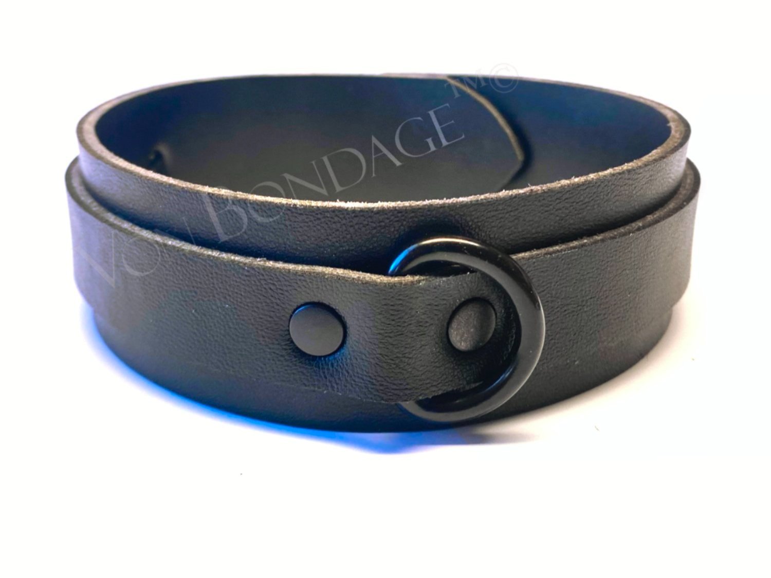 Vegan Black Vegan Leather slave Collar with Small Black Dee Ring