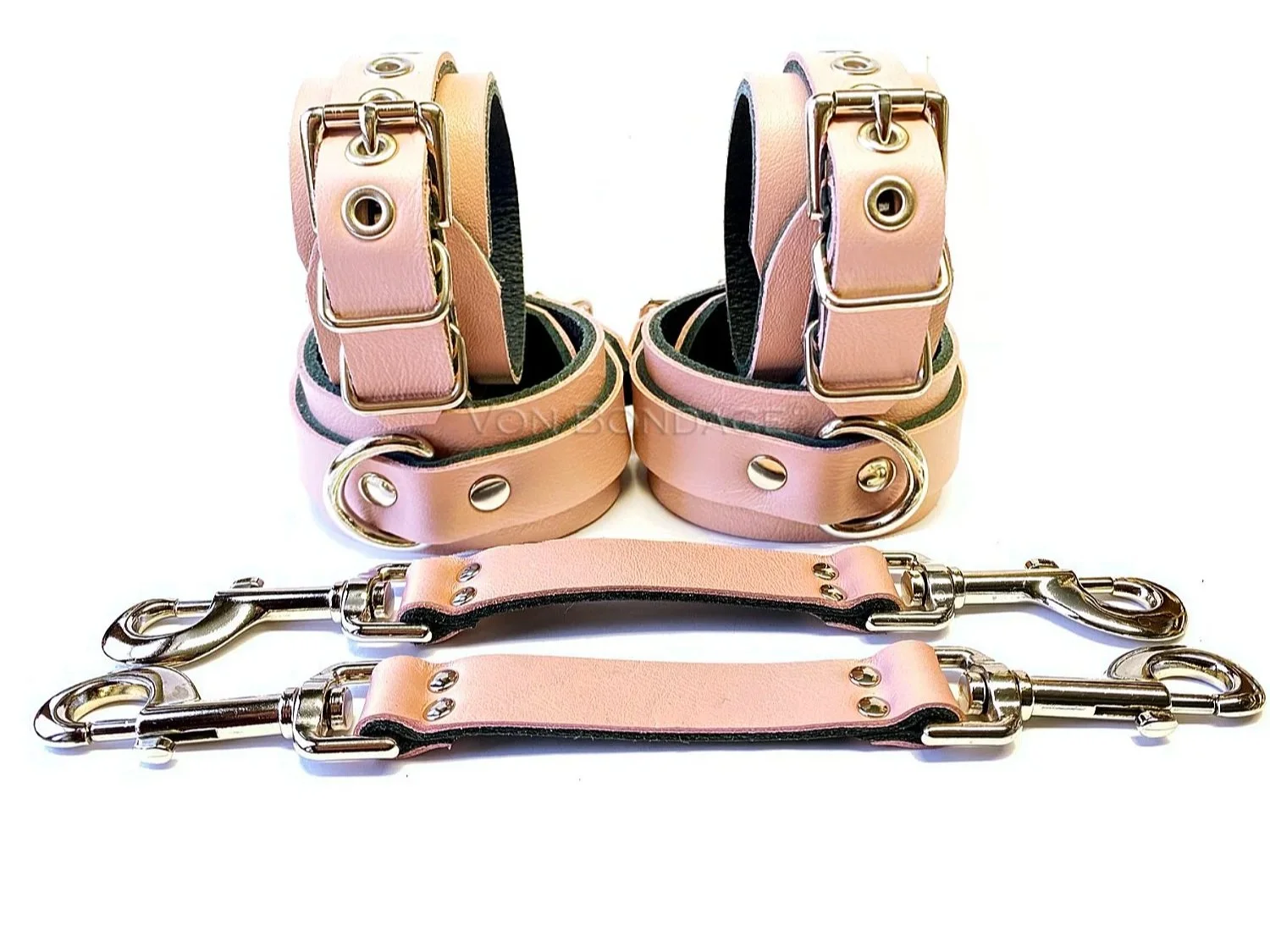 pink Leather Restraints Set with Hogtie Bondage Straps