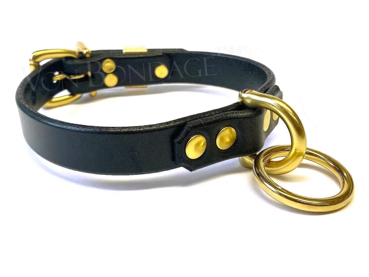 Leather & Brass Bondage Collar with Brass Ring