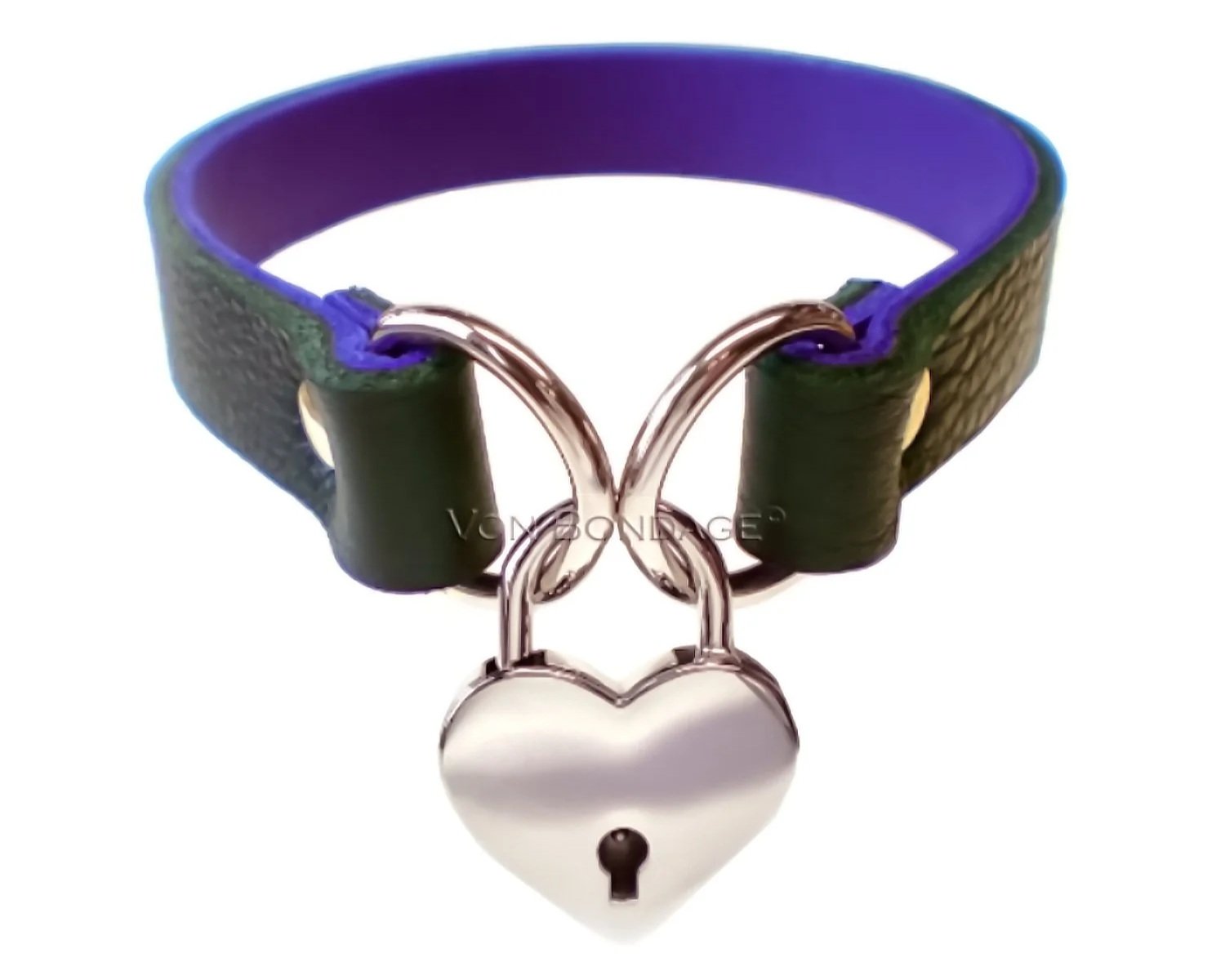 Black & Purple Leather Choker with Large Heart Padlock