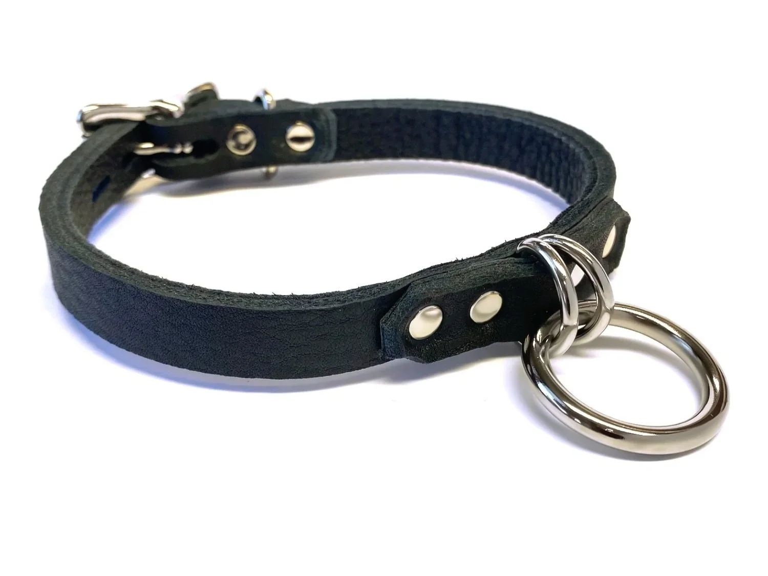 Bison Leather Day Collar for sub with 2 d-rings and O-ring
