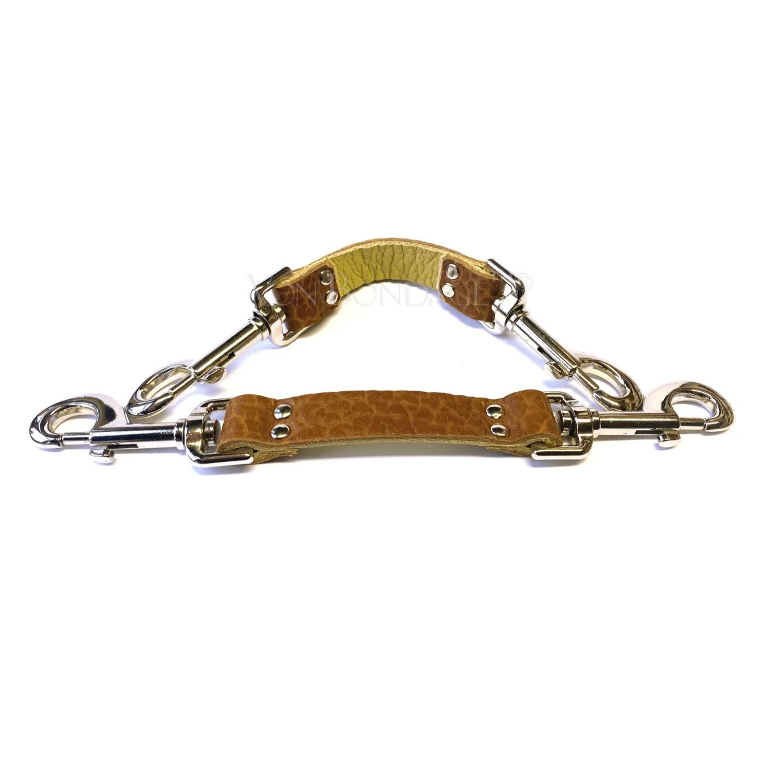 pair of bdsm straps in brown bullhide leather