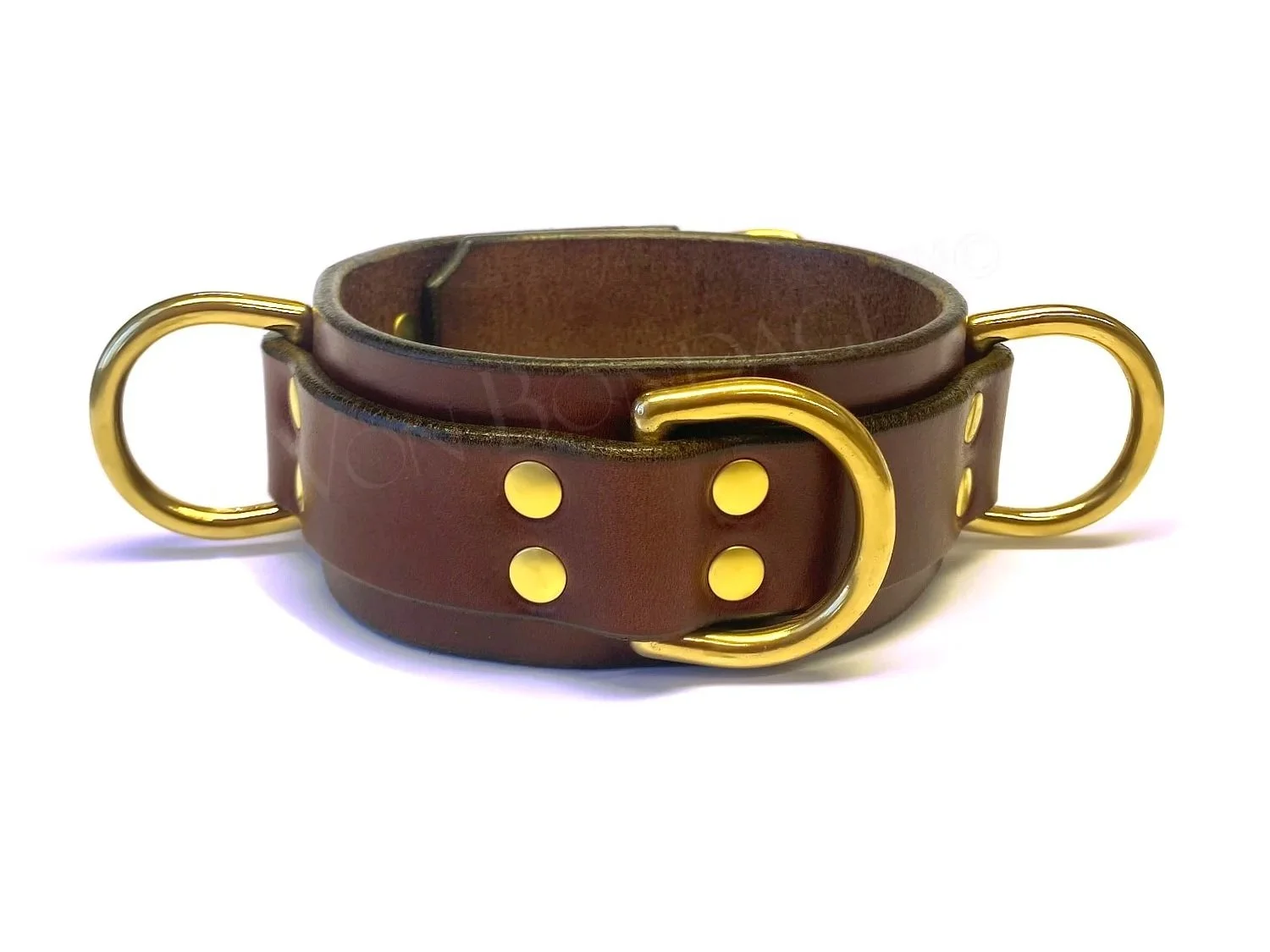 2+Brown+Leather+BDSM+Collar+with+3+Large+Brass+Dee+Rings.jpg