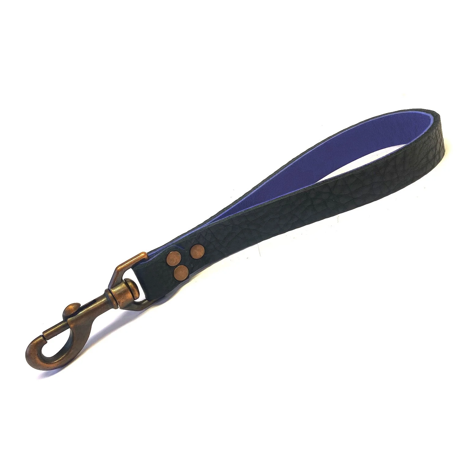 Black Bullhide Leather Purple Lambskin Strict Disciple Leash Copper Bolt Snap