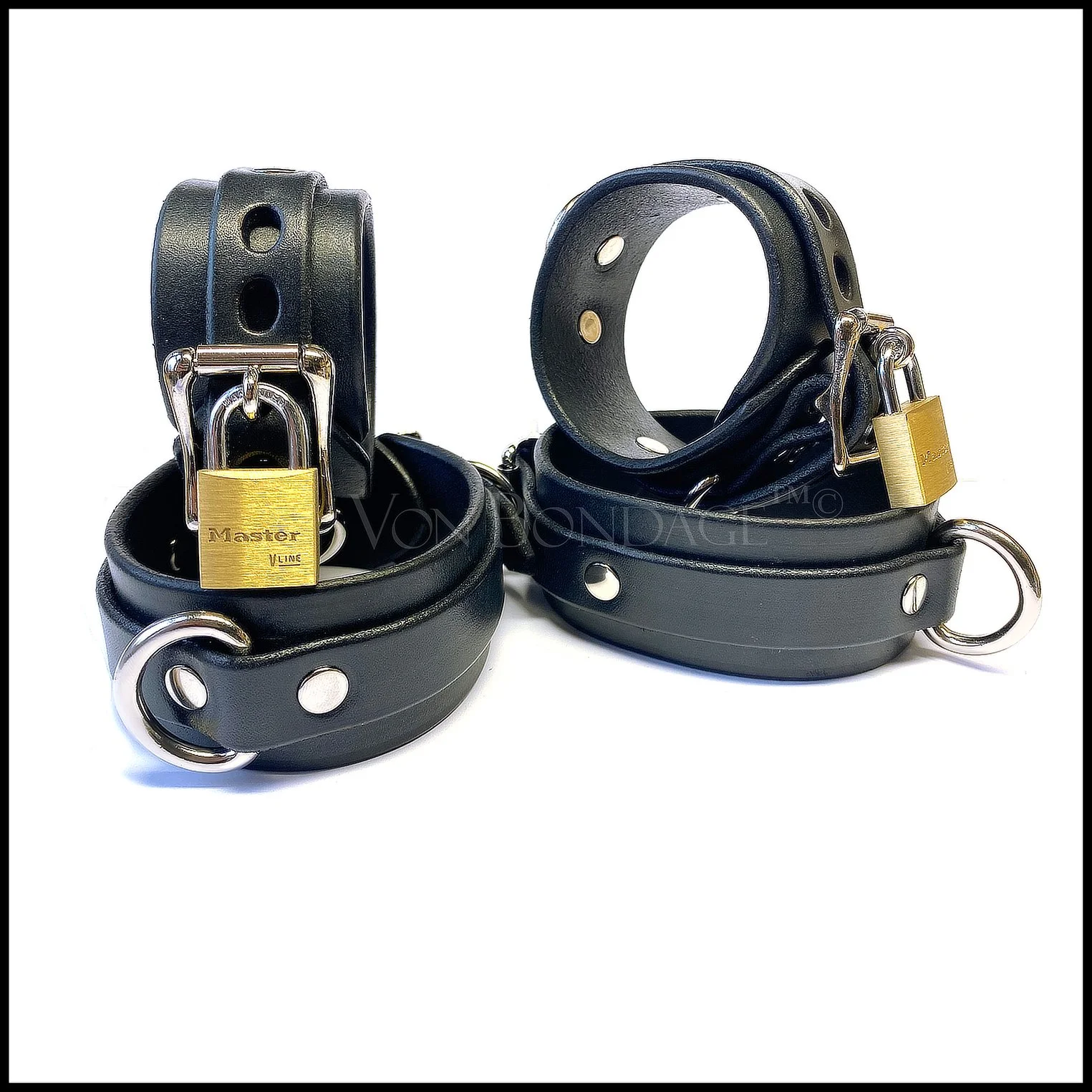 Black Latigo Leather BDSM Restraints Set