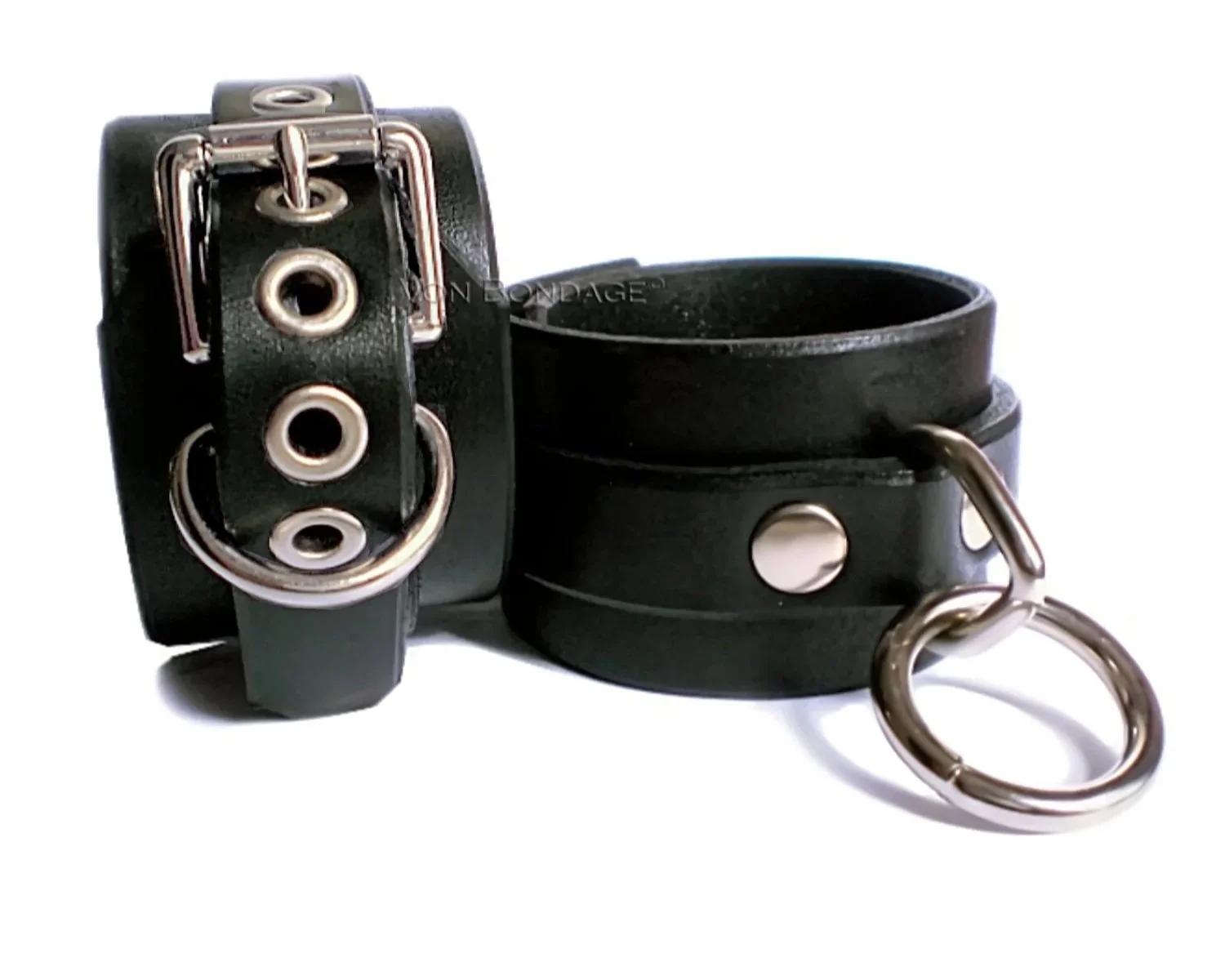 Pair of Black Leather Restraints with Bondage Rings