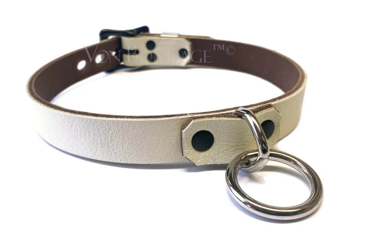 White Leather Collar Stainless Steel Bondage Ring