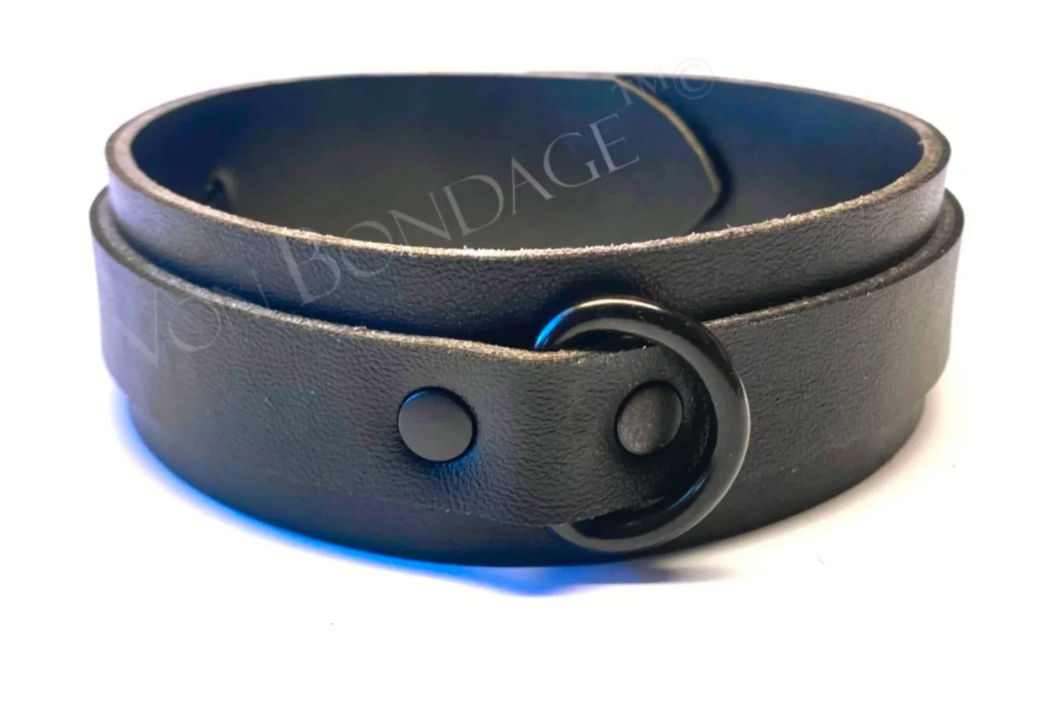 black faux leather vegan bdsm collar with black d-ring