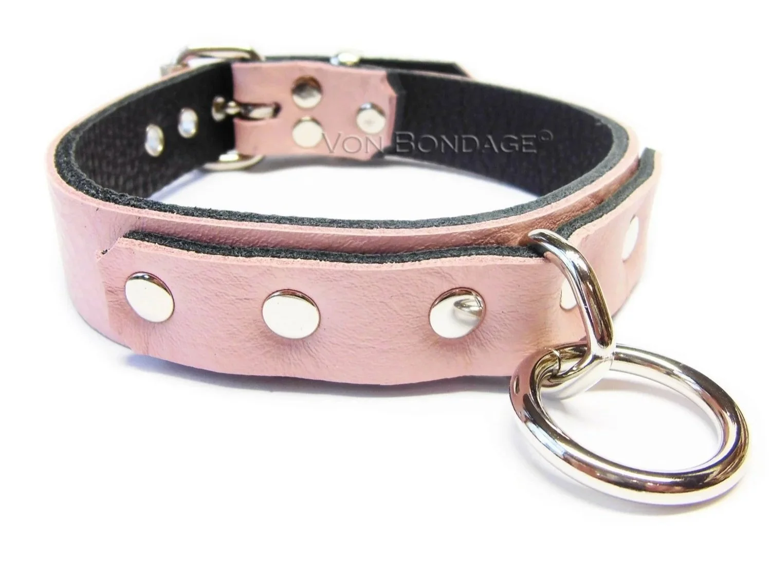 Bondage Collar in pink leather with Dee and O Ring