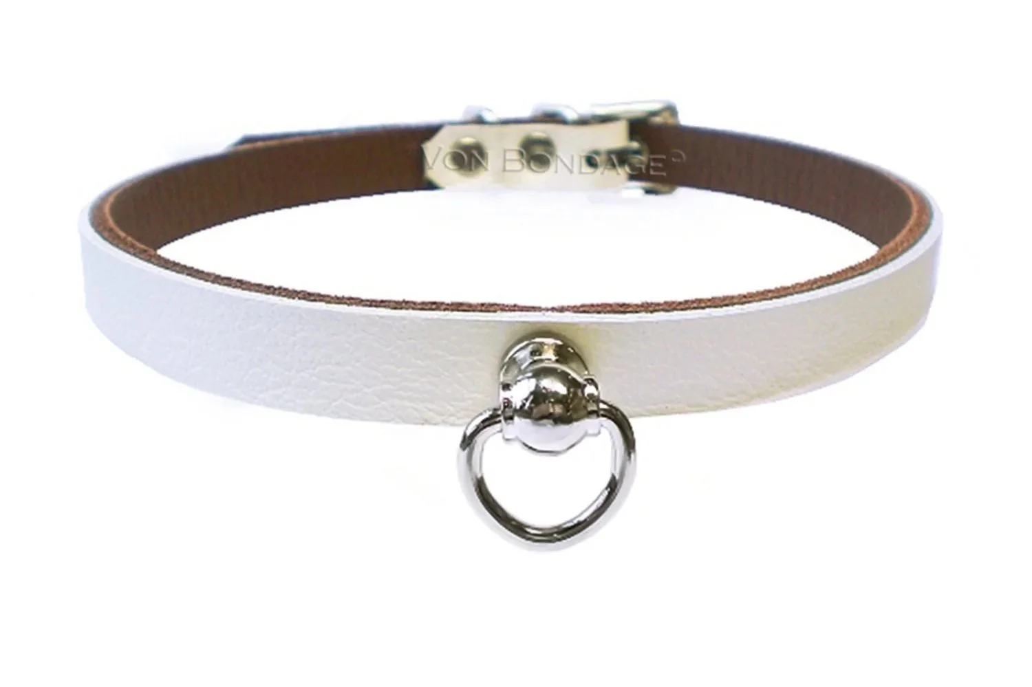 White leather day collar with tiny ball stud ring