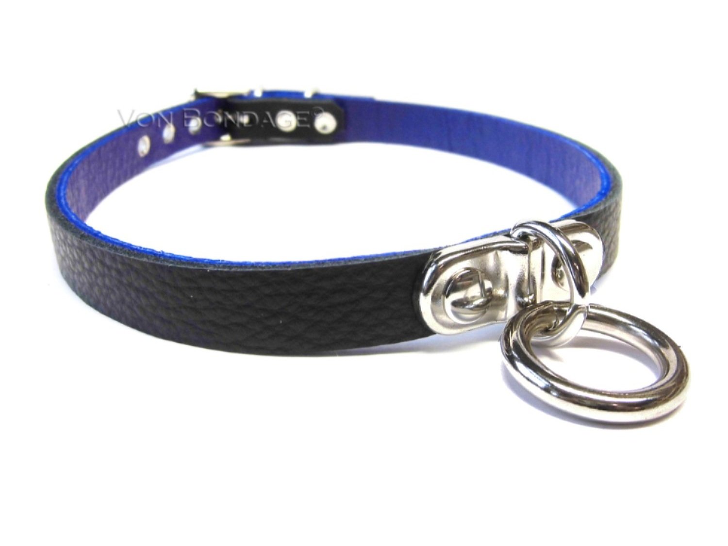 Black & Blue leather BDSM Day Collar with Plated D&O Ring
