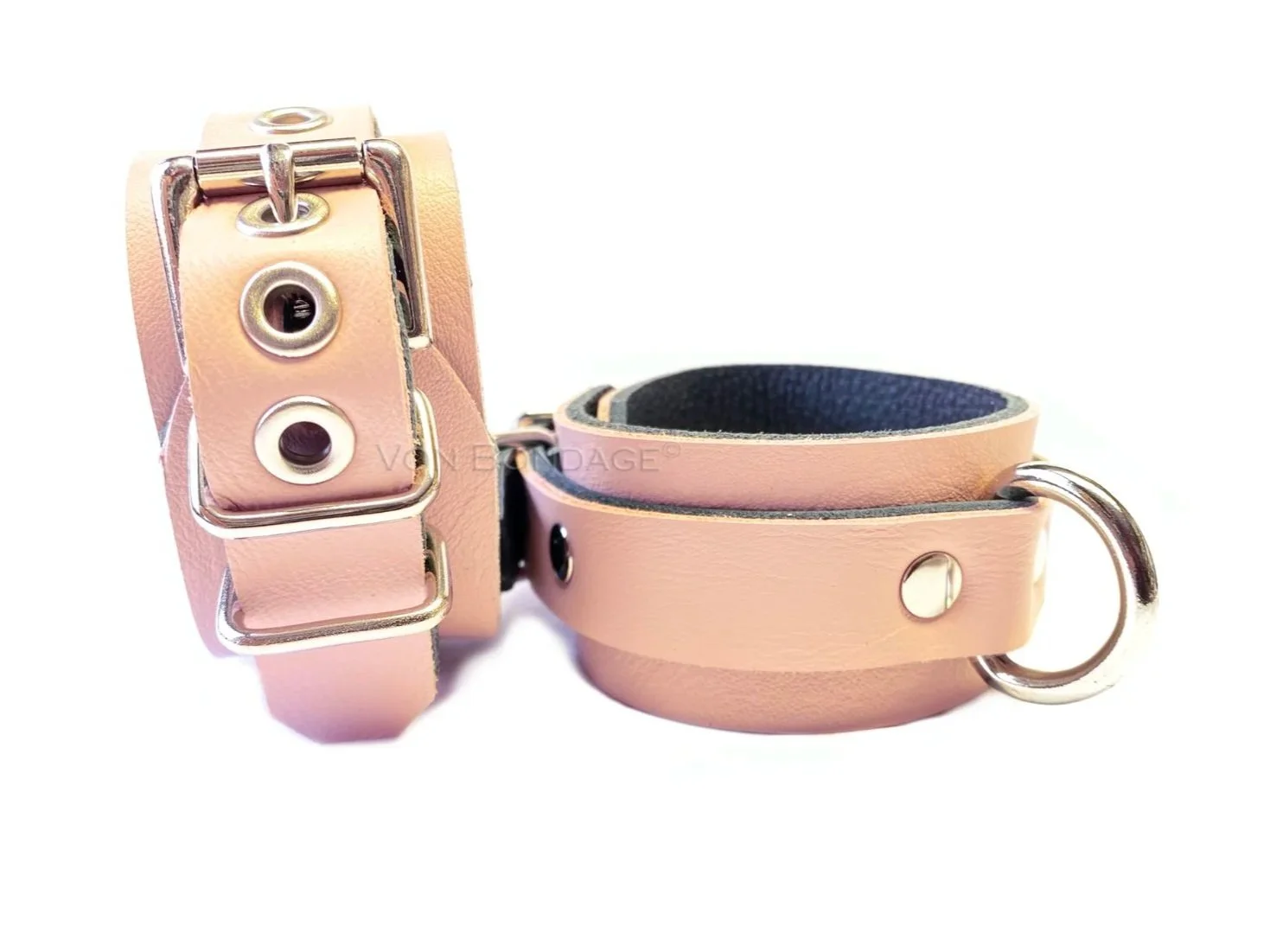 Pink Leather Restraints with 3/4" Dee Rings
