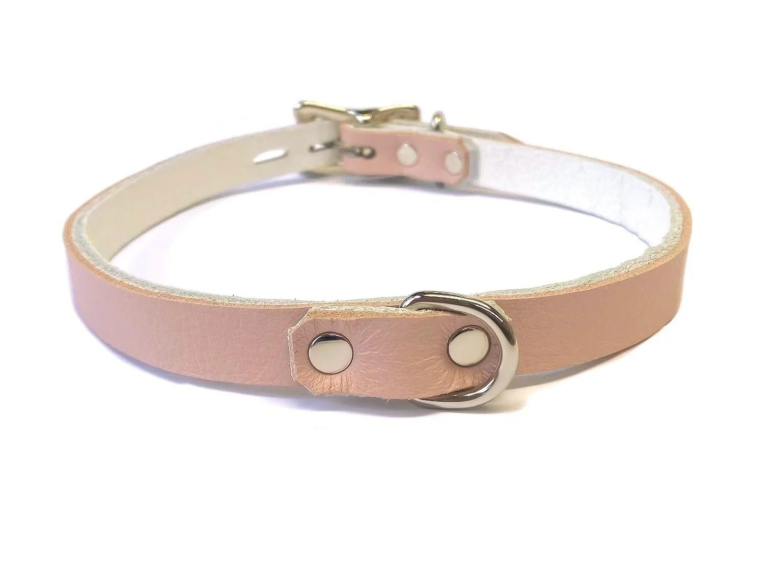 Pink & White Leather Day Choker with tiny d-ring