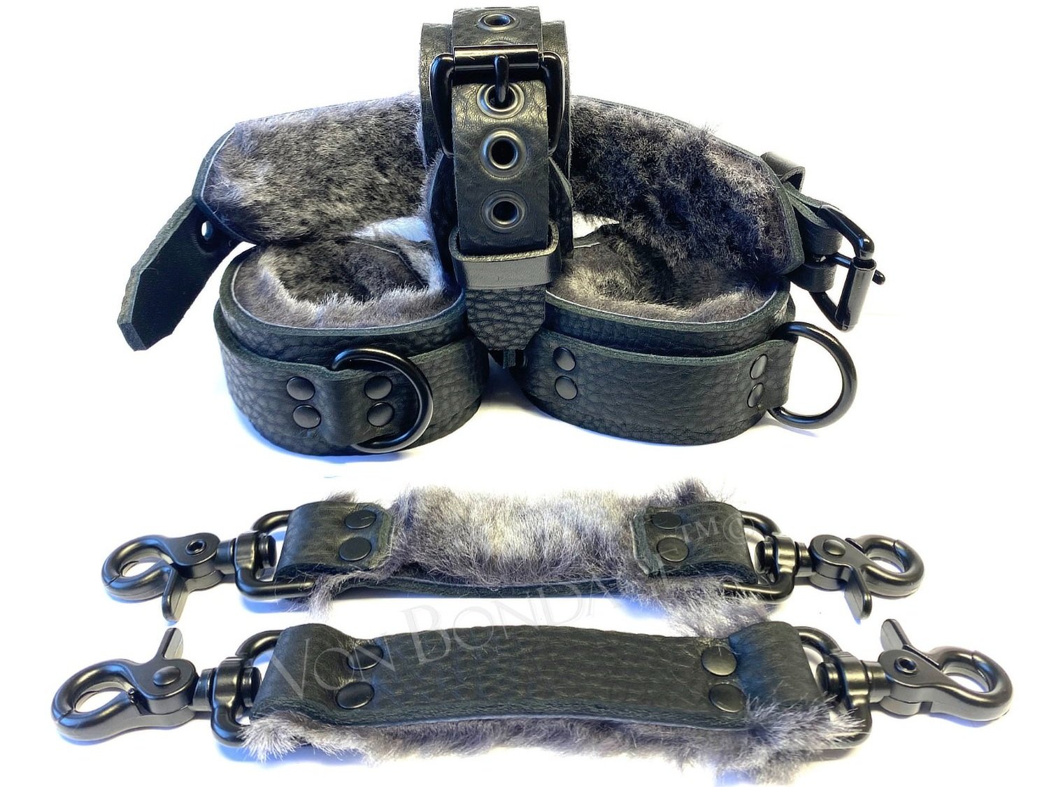 cray Sheepskin BDSM Restraints Set with Black D-rings & Straps
